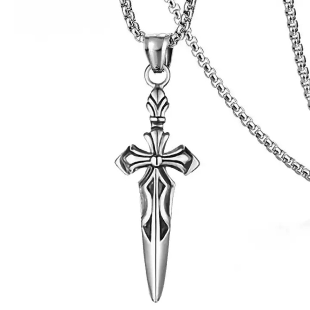 Sword Cross Necklace with Stainless Steel Chain Necklace